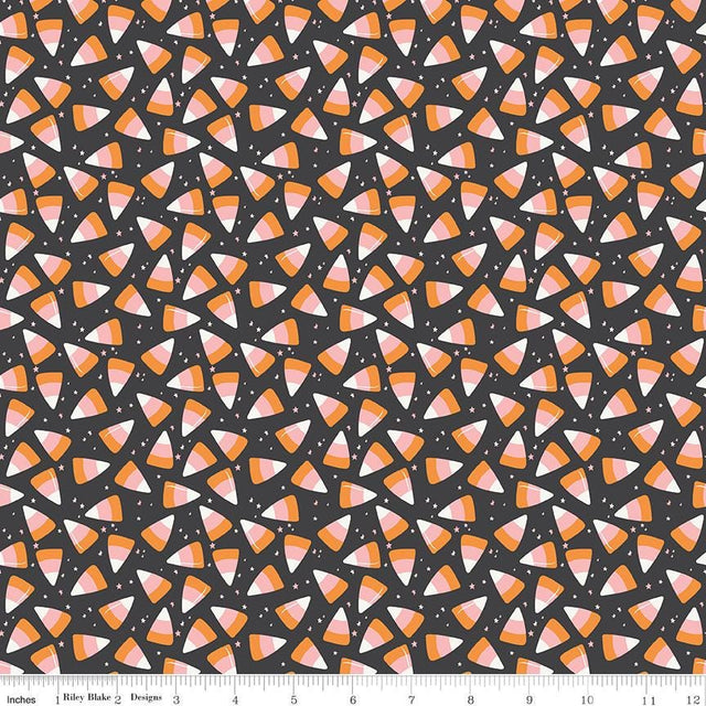 Hey Pumpkin Candy Corn Charcoal Yardage C16035-Charcoal by My Mind's Eye for Riley Blake Designs Sold in 1/2 yard increments