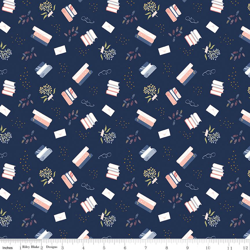 Between the Pages Bookish Life Navy Yardage C15371-Navy by Fran Gulick of Cotton and Joy for Riley Blake Designs Sold in 1/2 yard increments