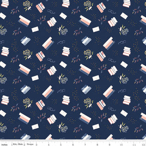 Between the Pages Bookish Life Navy Yardage C15371-Navy by Fran Gulick of Cotton and Joy for Riley Blake Designs Sold in 1/2 yard increments