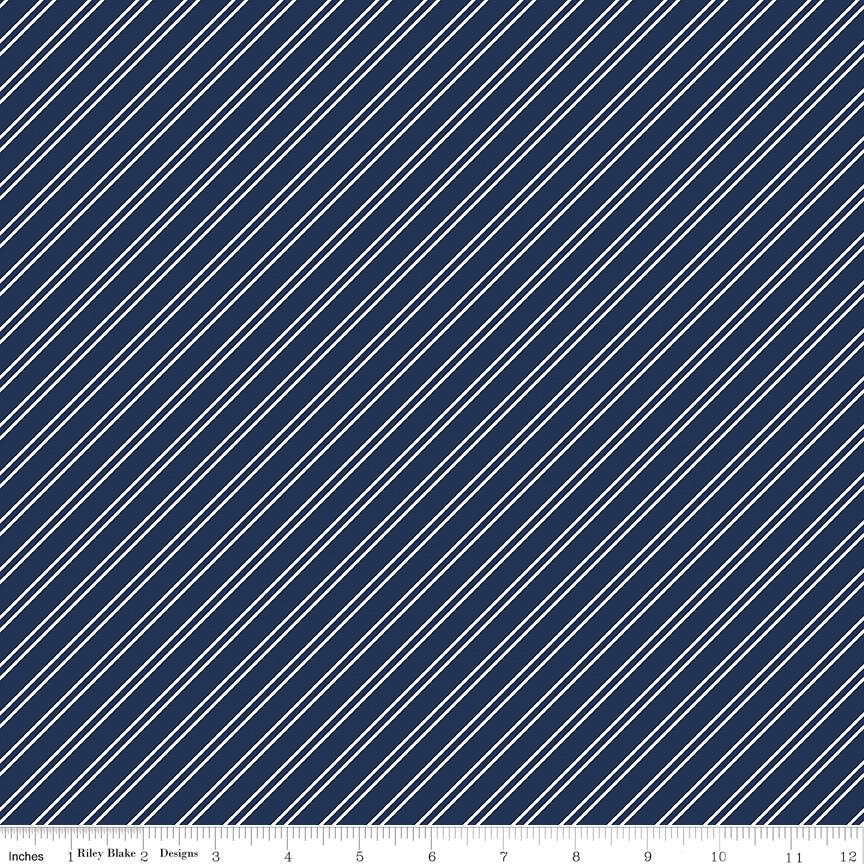 Between the Pages Stripes Navy Yardage C15374-Navy by Fran Gulick of Cotton and Joy for Riley Blake Designs Sold in 1/2 yard increments