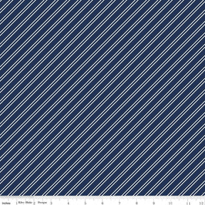 Between the Pages Stripes Navy Yardage C15374-Navy by Fran Gulick of Cotton and Joy for Riley Blake Designs Sold in 1/2 yard increments