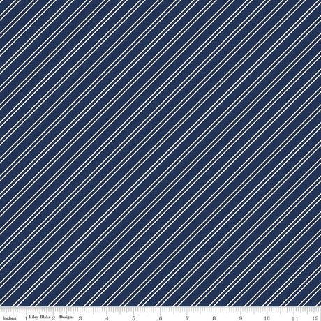 Between the Pages Stripes Navy Yardage C15374-Navy by Fran Gulick of Cotton and Joy for Riley Blake Designs Sold in 1/2 yard increments