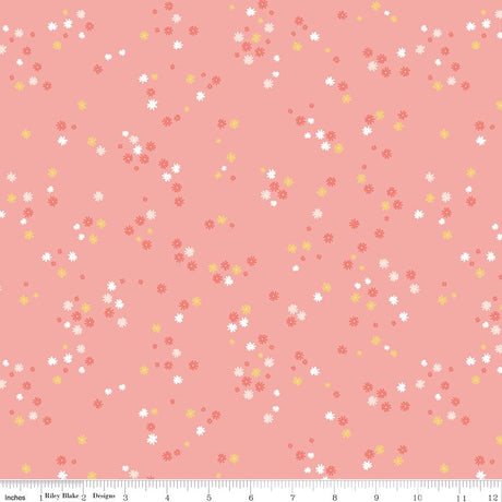 Between the Pages Flower Coral Yardage C15376-Coral by Fran Gulick of Cotton and Joy for Riley Blake Designs Sold in 1/2 yard increments