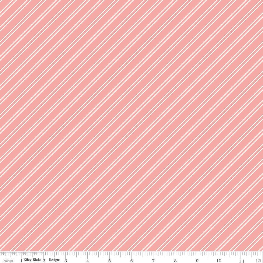 Between the Pages Stripes Coral Yardage C15374-Coral by Fran Gulick of Cotton and Joy for Riley Blake Designs Sold in 1/2 yard increments
