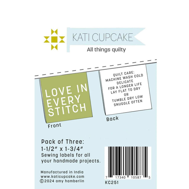 Love in Every Stitch Quilt Labels # KC251 by Katie Cupcake Quilt Label