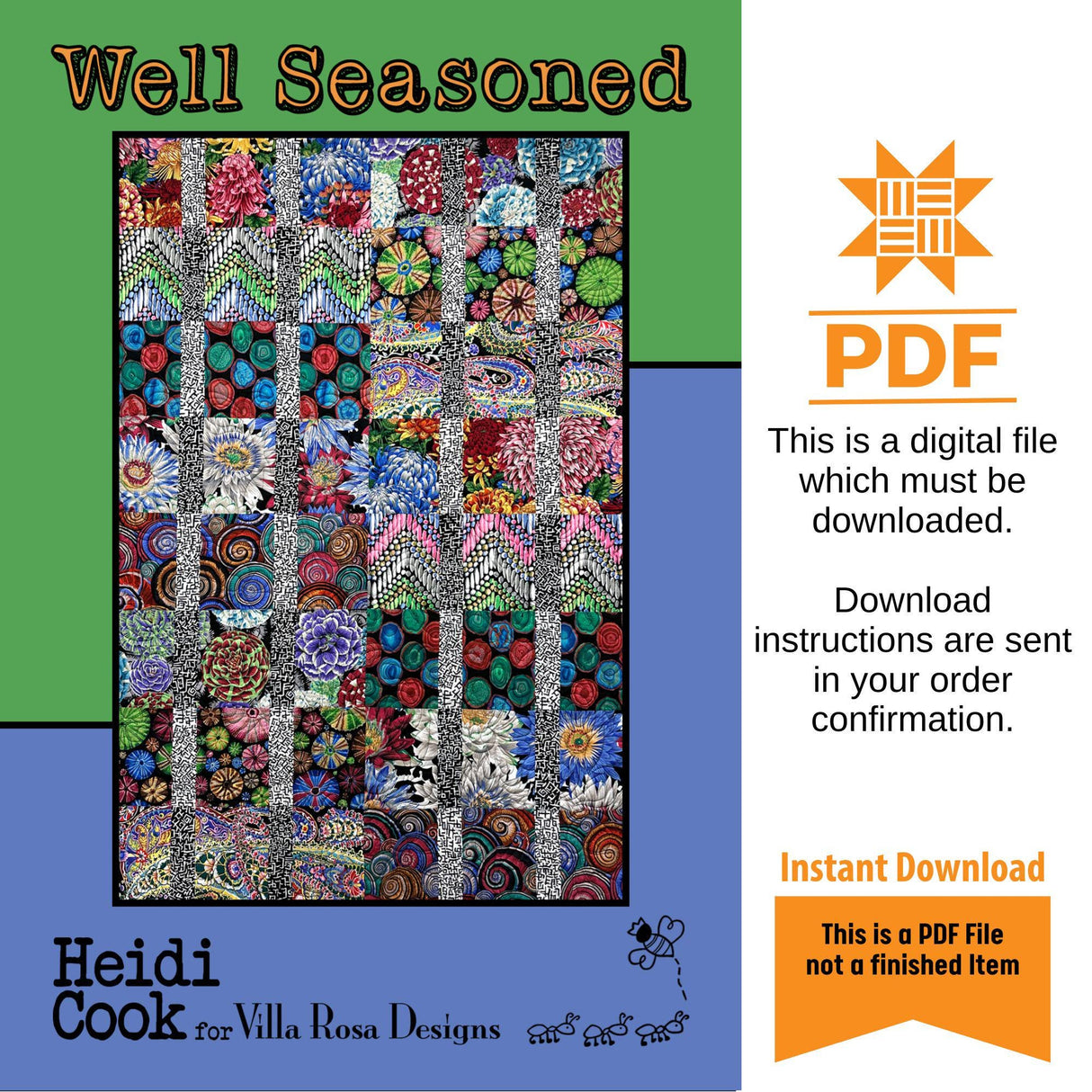 Well Seasoned Quilt Pattern Only - INSTANT DIGITAL DOWNLOAD - From Heidi Cook for Villa Rosa Designs Size 44" x 64"