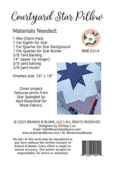 Courtyard Star Pillow Pattern, Printed Pattern only Size is 18" x 18" BNB2314 by Chrissy Lux of Branch and Blume