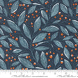 a blue background with orange berries and leaves