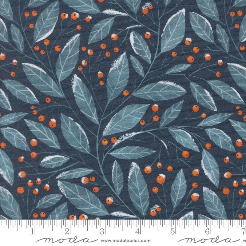 a blue background with orange berries and leaves