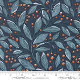 a blue background with orange berries and leaves