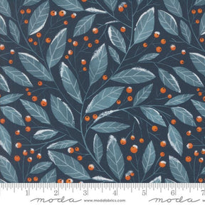 a blue background with orange berries and leaves