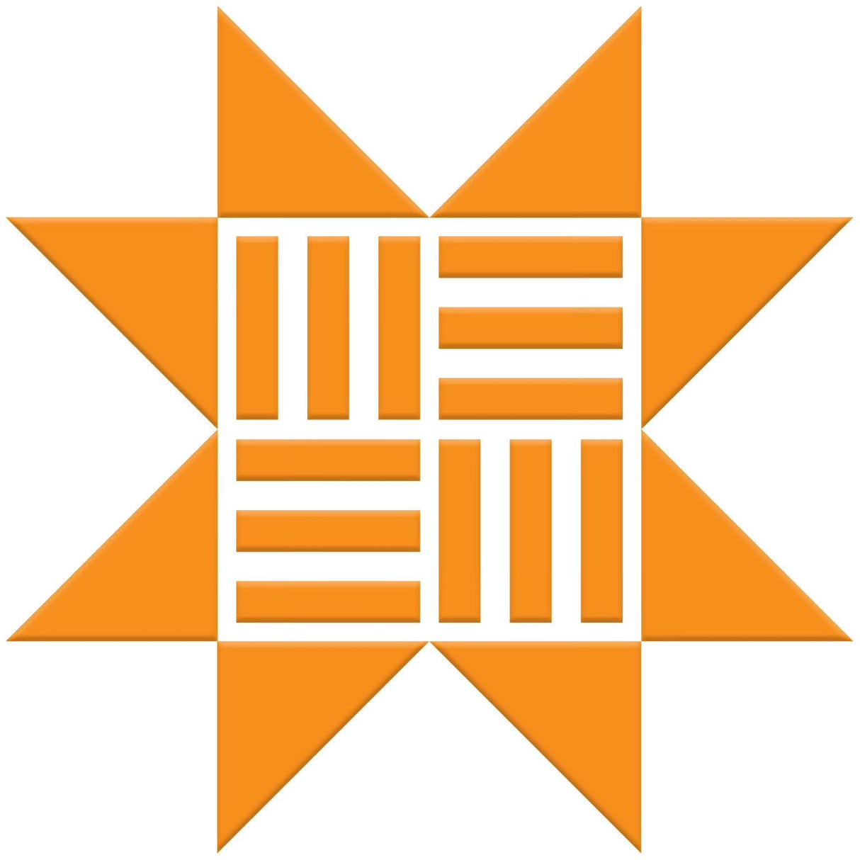 a geometric design composed of orange triangles and horizontal lines, forming a visually striking and symmetrical pattern.