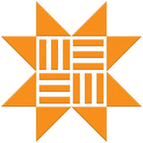 a geometric design composed of orange triangles and horizontal lines, forming a visually striking and symmetrical pattern.