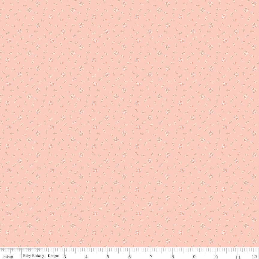 Love Notes Music Notes Apricot Yardage C16384-Apricot by Lindsay Wilkes for Riley Blake Designs 1/2 yard increment cut continuously