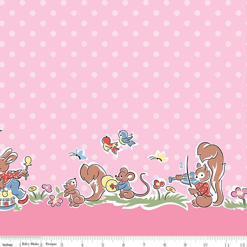 Love Notes Border Pink Yardage C16387-Pink by Lindsay Wilkes for Riley Blake Designs 1/2 yard increment cut continuously