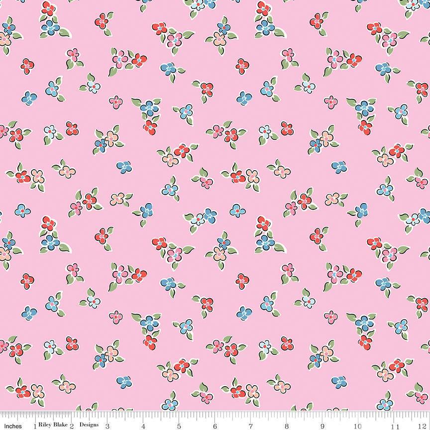 Love Notes Flowers Pink Yardage C16381-Pink by Lindsay Wilkes for Riley Blake Designs 1/2 yard increments cut continuously