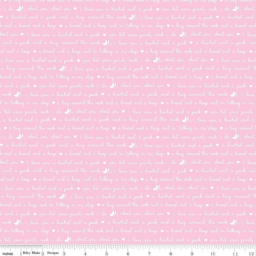 Love Notes Text Pink Yardage C16385-Pink by Lindsay Wilkes for Riley Blake Designs 1/2 yard increment cut continuously