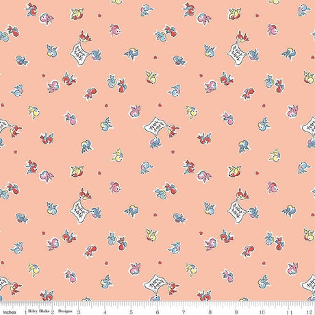 Love Notes Songbirds Apricot Yardage C16382-Apricot by Lindsay Wilkes for Riley Blake Designs 1/2 yard increments cut continuously