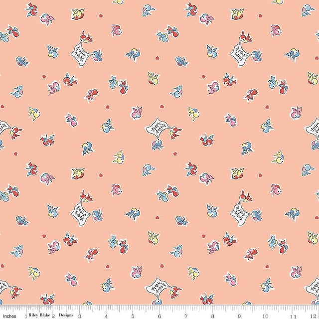 Love Notes Songbirds Apricot Yardage C16382-Apricot by Lindsay Wilkes for Riley Blake Designs 1/2 yard increments cut continuously