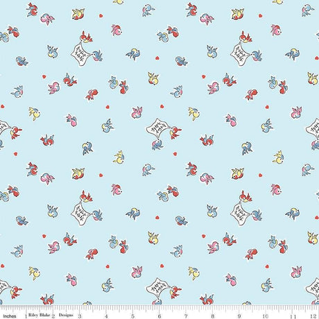 Love Notes Songbirds Sky Yardage C16382-Sky by Lindsay Wilkes for Riley Blake Designs 1/2 yard increments cut continuously