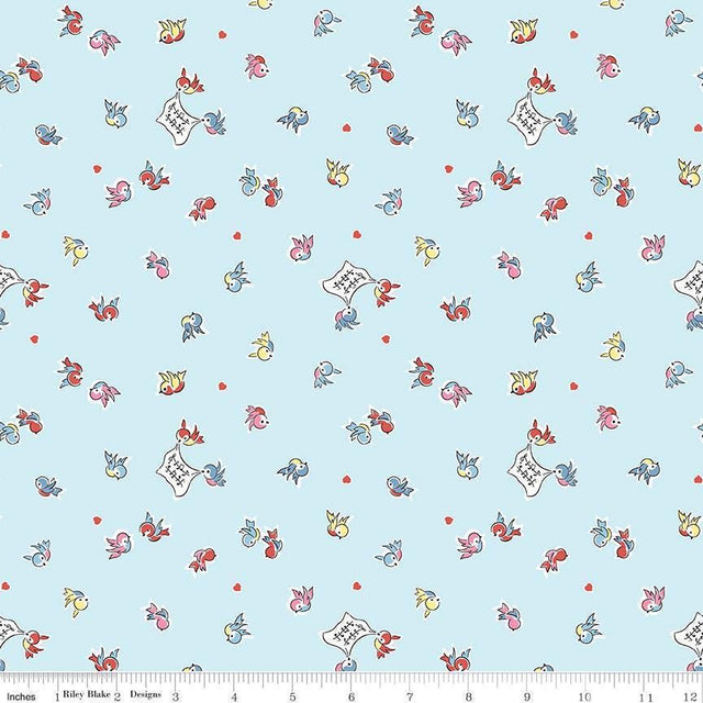 Love Notes Songbirds Sky Yardage C16382-Sky by Lindsay Wilkes for Riley Blake Designs 1/2 yard increments cut continuously