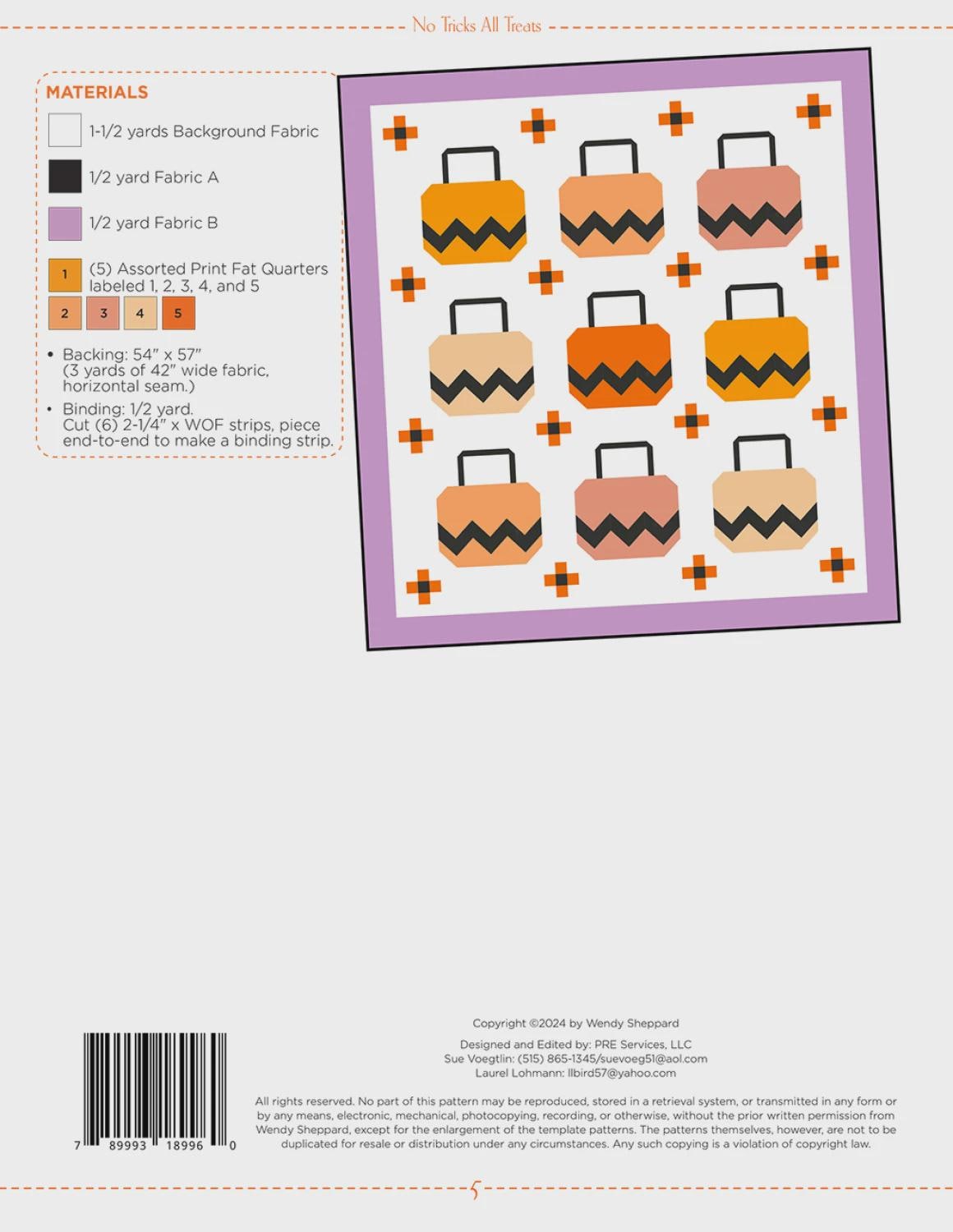 No Tricks All Treats Printed Quilt Pattern WS91 by Wendy Sheppard 46" x 49"