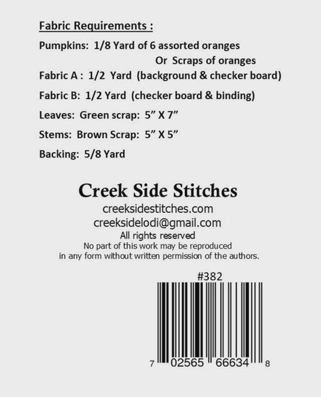 Sweet October Table Runner Printed Pattern Only CSS382 From Creek Side Stitches Bin MP