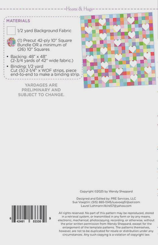 Hearts & Hugs Quilt Pattern WS100 By Wendy Sheppard Printed Pattern Only