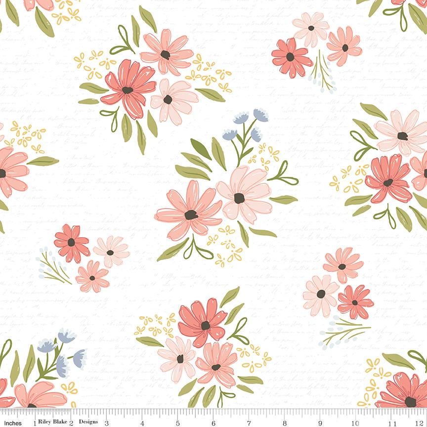 Between the Pages Main White Yardage C15370-White by Fran Gulick of Cotton and Joy for Riley Blake Designs Sold in 1/2 yard increments