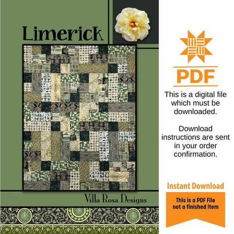 Limerick Quilt Pattern Only - INSTANT DIGITAL DOWNLOAD - By Villa Rosa Designs Size 42" x 53"