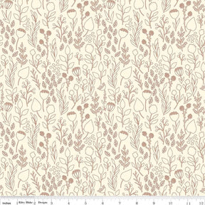 a repeating pattern of various flowers and leaves in a brown color scheme. The pattern is composed of numerous small lines that create a visually appealing and intricate design. The image does not contain any text or specific objects, and the focus is on the repeating floral and leaf motifs.