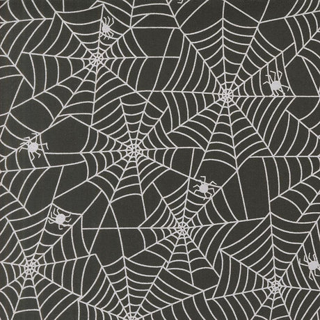 a repeating pattern of white spider web designs on a dark background.