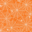 a repeating pattern of white spider web designs on an orange background.