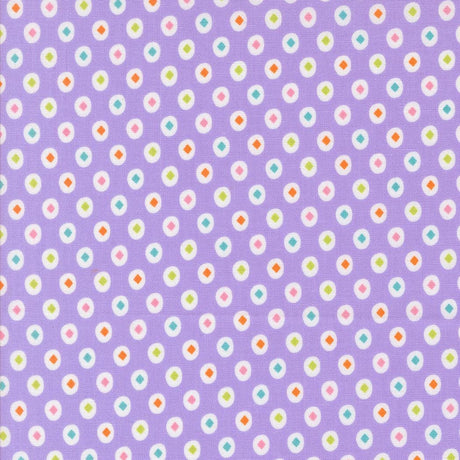 a pattern of small white and purple circles arranged in a diagonal grid on a purple background.