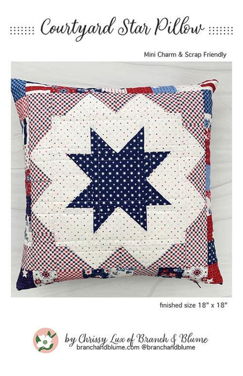 Courtyard Star Pillow Pattern, Printed Pattern only Size is 18" x 18" BNB2314 by Chrissy Lux of Branch and Blume