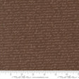 a brown fabric with a repeating pattern of cursive text, which appears to be a printed design. The text is not uniform and varies in size and style, creating a visually interesting and textured appearance.