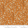 a repeating pattern of white flowers on brown branches against an orange background.