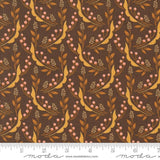 a repeating pattern of brown leaves and flowers on a dark background, creating a visually appealing and intricate design.