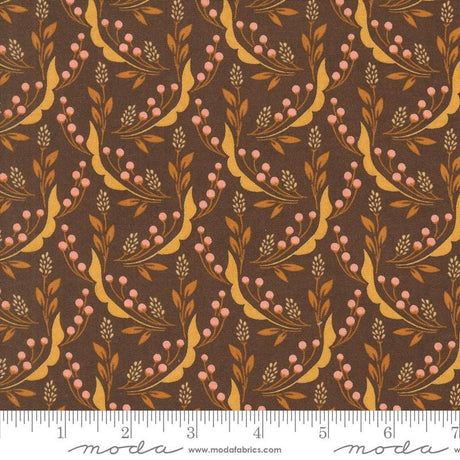 a repeating pattern of brown leaves and flowers on a dark background, creating a visually appealing and intricate design.