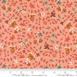 The image is a fabric with a floral pattern in shades of pink and orange. The pattern consists of various flowers and leaves in different colors, creating a visually appealing and textured design.