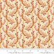 a repeating pattern of leaves and flowers in shades of orange and brown on a cream-colored background.