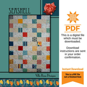 Seashell Quilt Pattern Only - INSTANT DIGITAL DOWNLOAD - By Villa Rosa Designs Size 60" x 68"