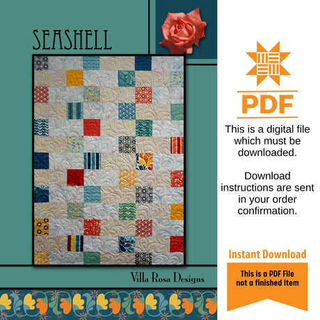 Seashell Quilt Pattern Only - INSTANT DIGITAL DOWNLOAD - By Villa Rosa Designs Size 60" x 68"