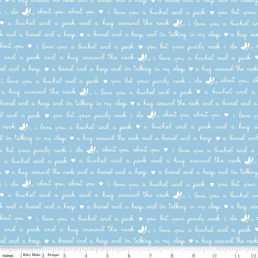 Love Notes Text Blue Yardage C16385-Blue by Lindsay Wilkes for Riley Blake Designs 1/2 yard increment cut continuously