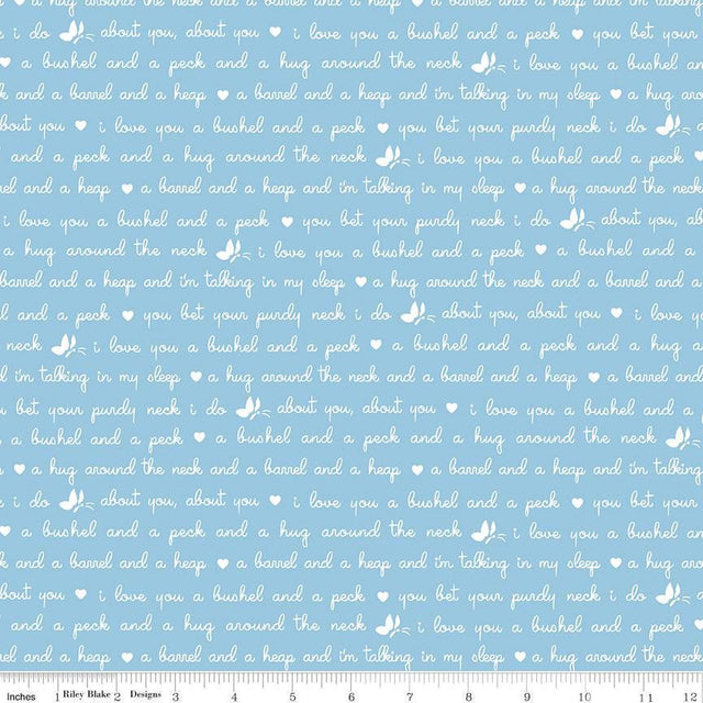 Love Notes Text Blue Yardage C16385-Blue by Lindsay Wilkes for Riley Blake Designs 1/2 yard increment cut continuously