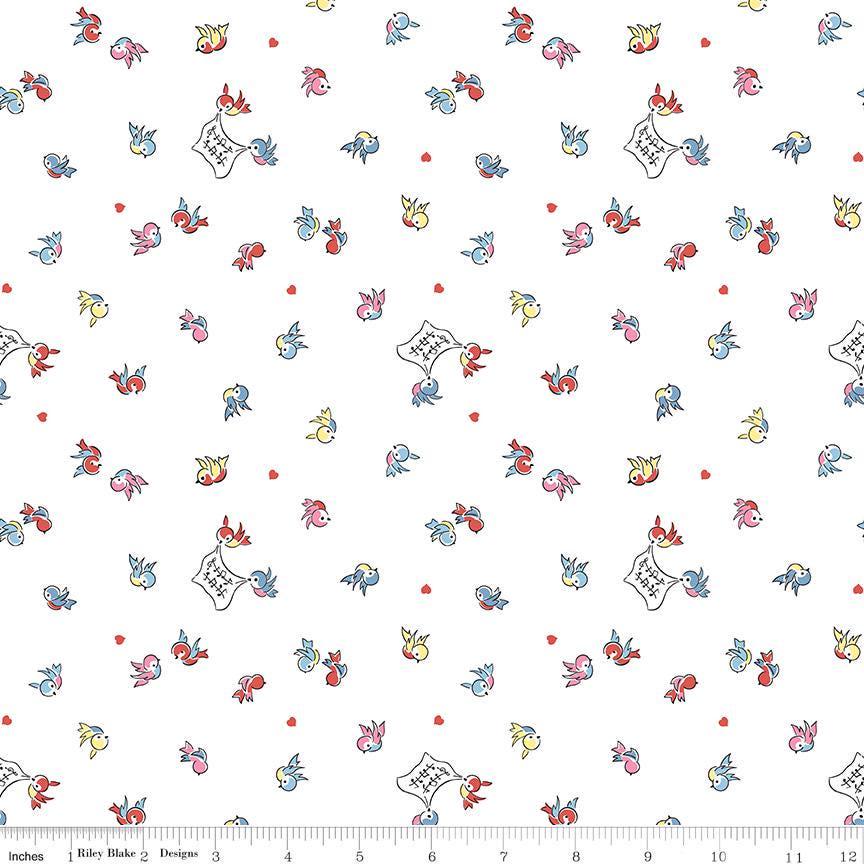 Love Notes Songbirds White Yardage C16382-White by Lindsay Wilkes for Riley Blake Designs 1/2 yard increments cut continuously