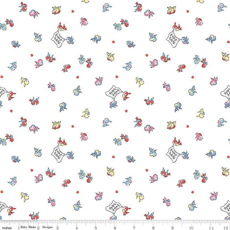 Love Notes Songbirds White Yardage C16382-White by Lindsay Wilkes for Riley Blake Designs 1/2 yard increments cut continuously