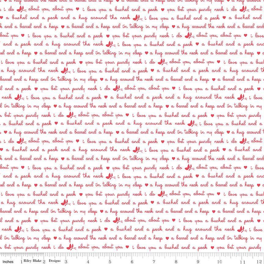 Love Notes text White Yardage C16385-White by Lindsay Wilkes for Riley Blake Designs 1/2 yard increment cut continuously