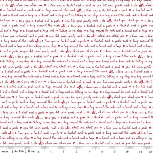 Love Notes text White Yardage C16385-White by Lindsay Wilkes for Riley Blake Designs 1/2 yard increment cut continuously