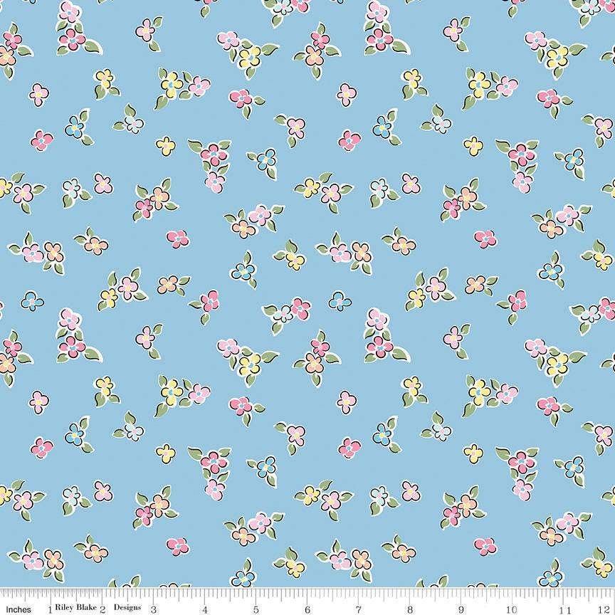 Love Notes Flowers Blue Yardage C16381-Blue by Lindsay Wilkes for Riley Blake Designs 1/2 yard increments cut continuously